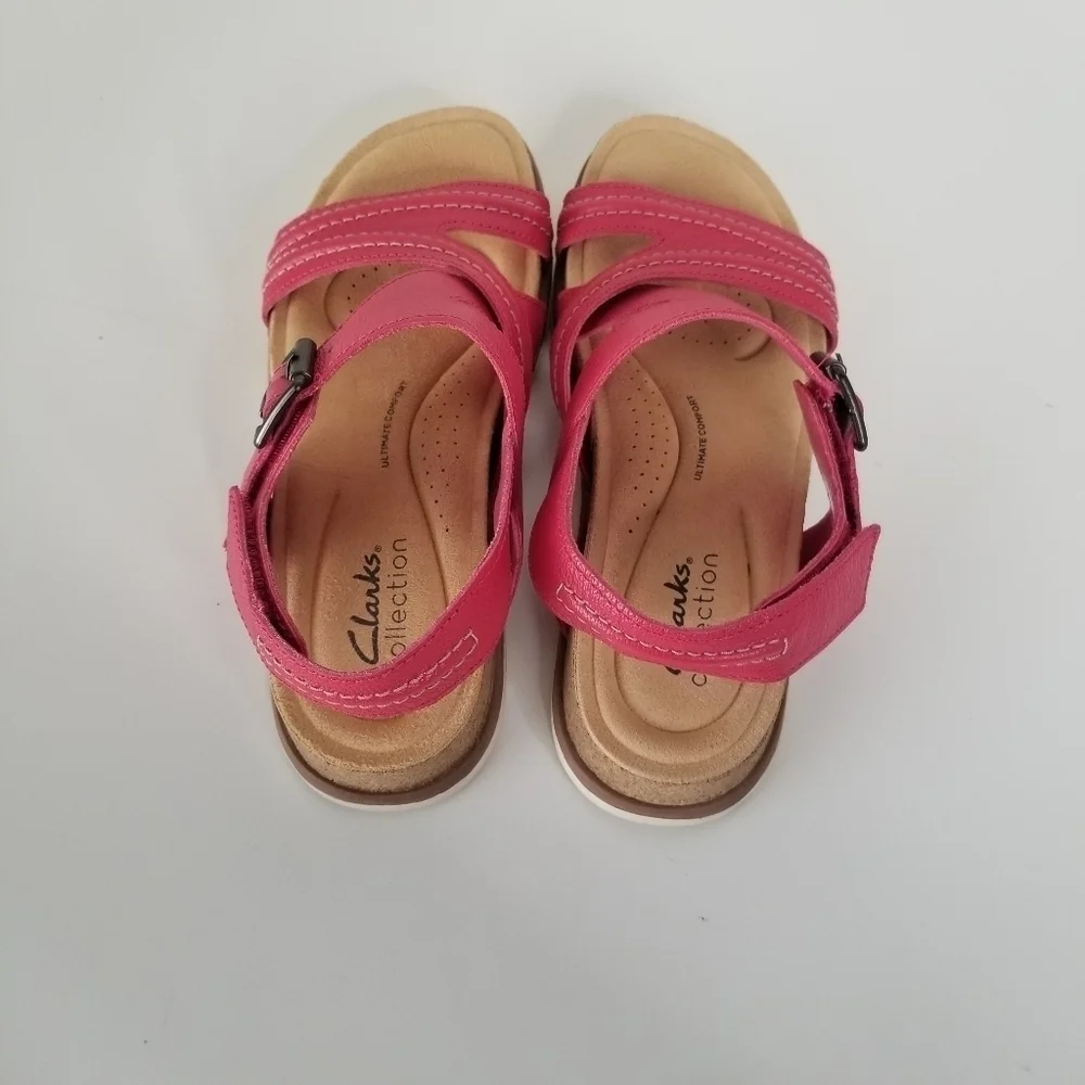 Clarks Brynn Step Adjustable Crossover Strap Sandals Size 5.5M Hot Pink